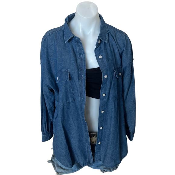 Lilo and Stitch Chambray Shirt SMALL Hangry Oversized Unique Shacket Denim Jean - Picture 4 of 6